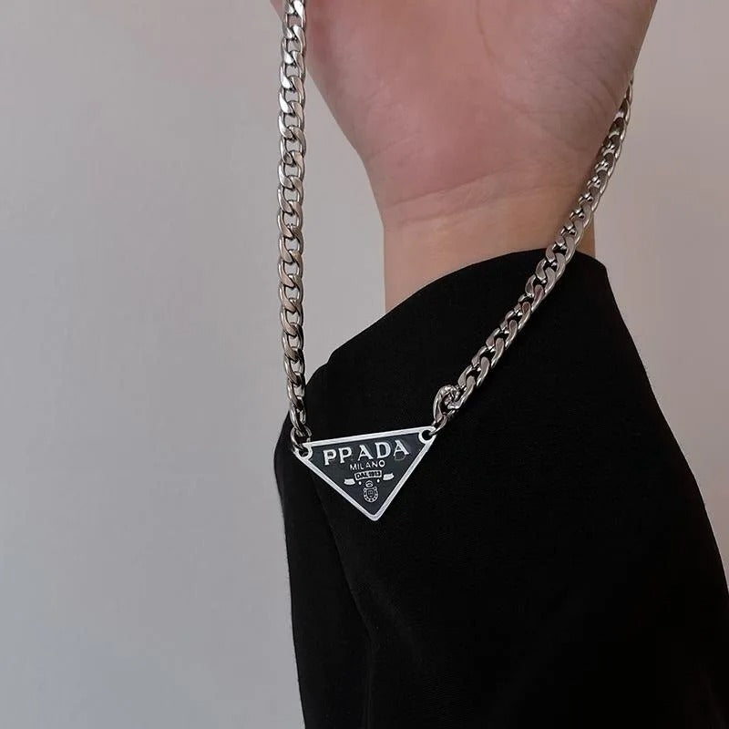 Inverted triangle titanium steel necklace women's punk style pendant, hip-hop niche design, simple and versatile accessory