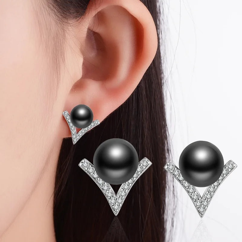 Silver Black Pearl Stud Earrings For Women Luxury Designer Jewelry  Jewelry