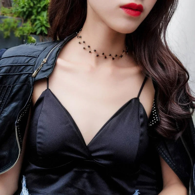 2025 New Arrivals Hot Fashion Black Crystal Necklace Simple Cross Strand Beaded Chokers Necklaces Women Jewelry