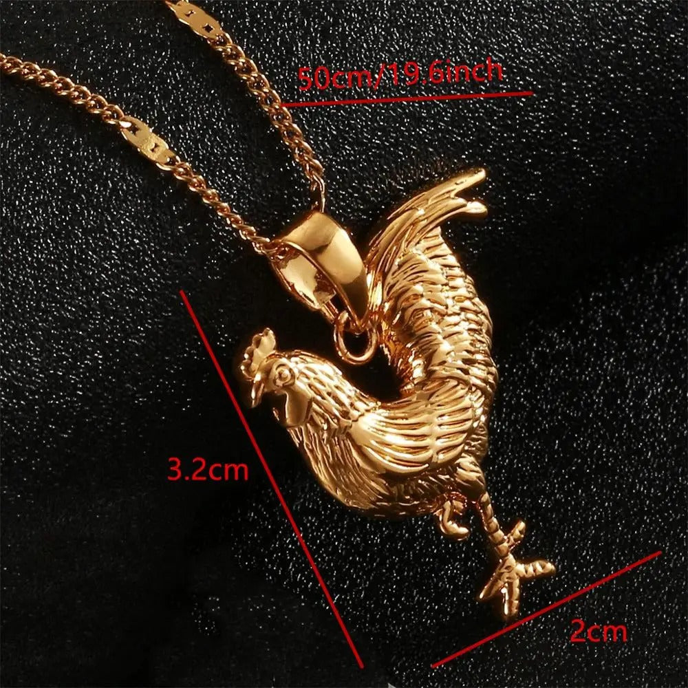 Trendy Women Gold Color Rooster Chicken Pendant Necklace, Animal Charm Jewelry, Unique Farm Animal Necklace, Gift for Her