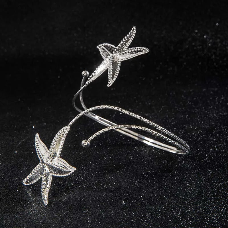 Fashion Metal Starfish Cuff Bracelets for Women Punk Gold Color Geometric Personality Opening Adjustable Arm Bracelets Jewelry