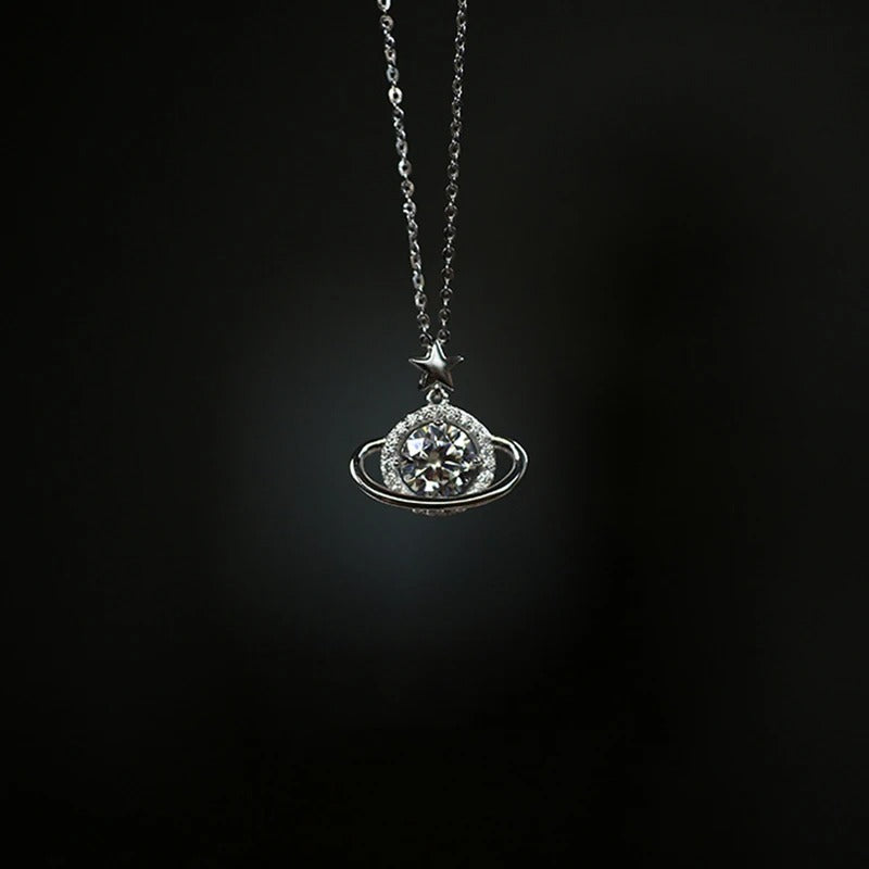 925 Sterling Silver Planet Shape Necklace Simple Charm Shiny Geometric Shape Pendant Birthday Gift for Women Exquisite Jewelry