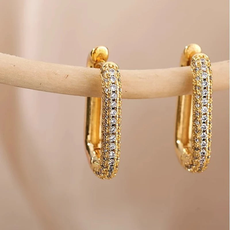Foxanry Sparkling Zircon Rectangle Hoop Earrings – Minimalist Elegant Bridal Jewelry for Women