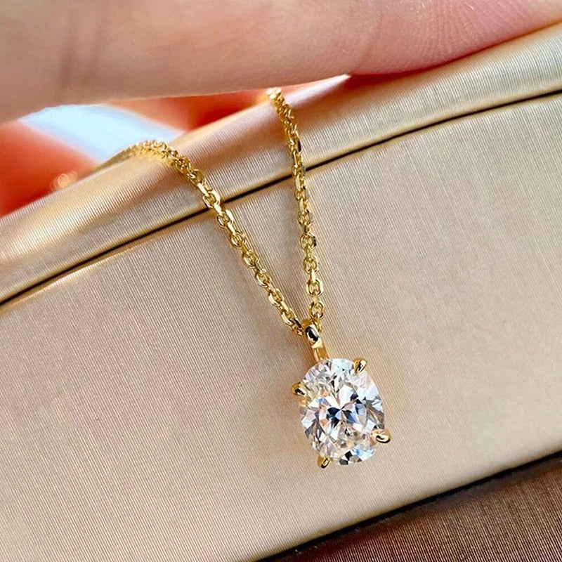 Simple Oval Shape Zirconia Pendant Necklace Lady Engagement Jewelry Fashion Versatile Gold Color Accessories for Wedding