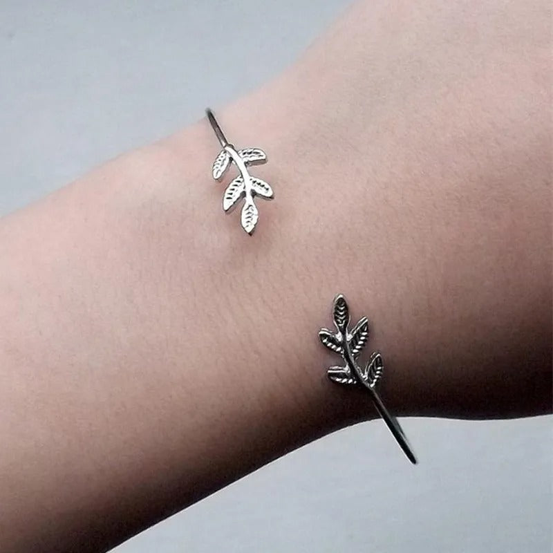 Gold Color Leaves Cuff Bangles for Women Fashion Open Bangle Open Cuff Bracelet Jewelry