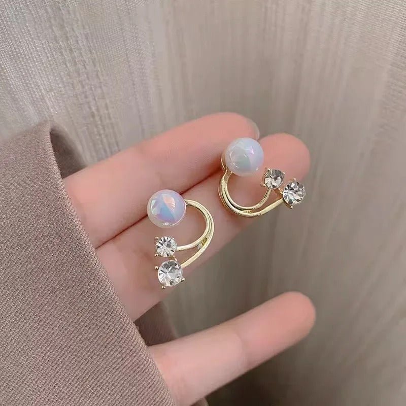 Korean Vintage Pearl Crystal Earrings For Women Statement Jewelry Unique Design U Shape Claw Women's Stud Earrings