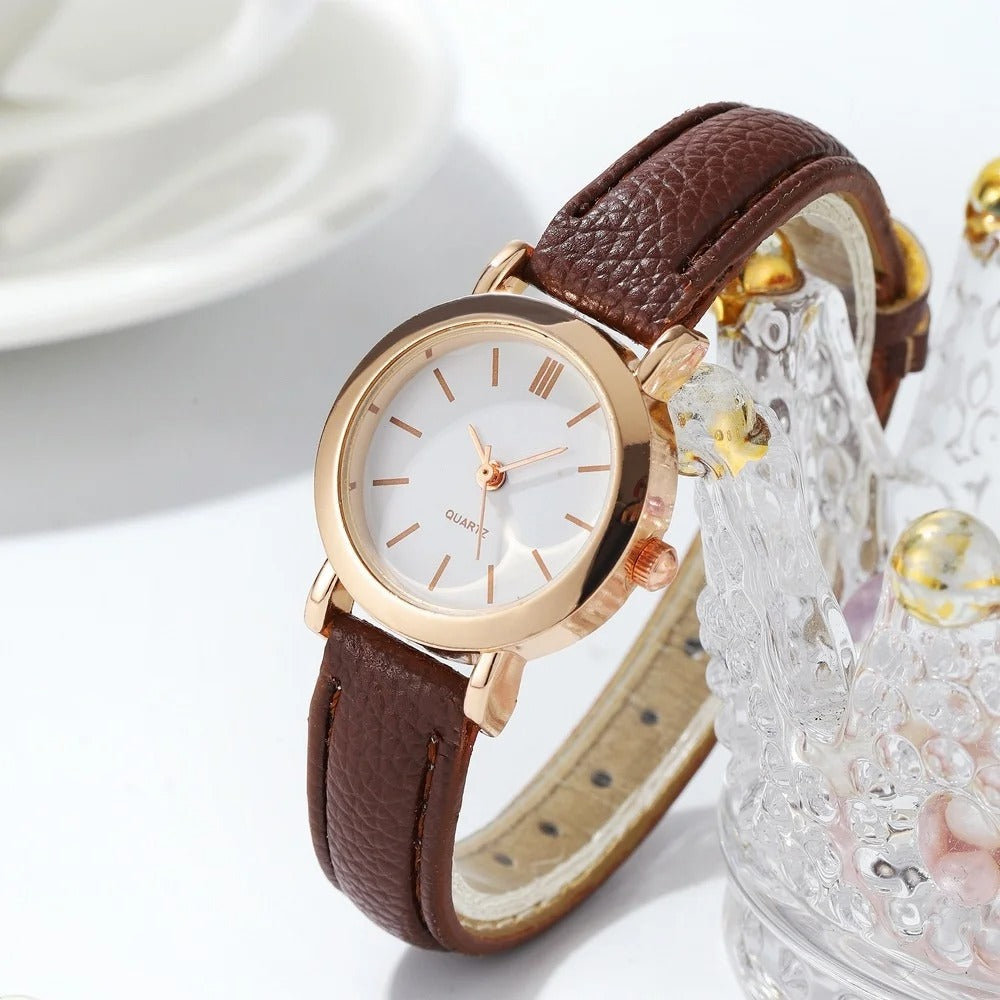 Women's Watch Fashion Small Arabic Quartz Watches Leather Band Wristwatches.