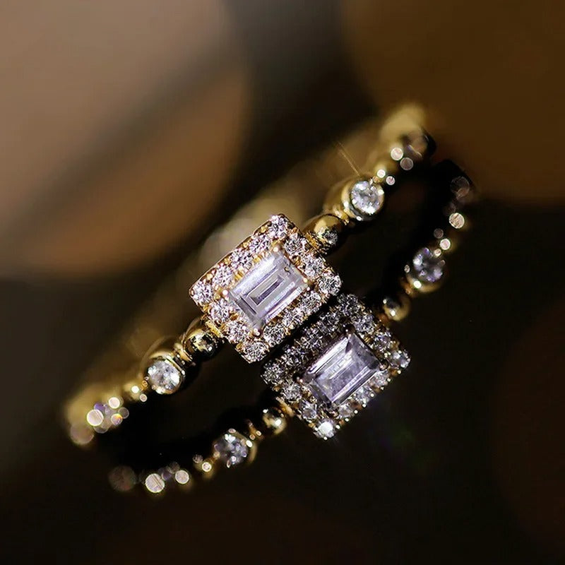 Dainty Shiny Rectangle Rings for Women Exquisite Gold Color Female Finger Accessories Trendy Engagement Wedding Jewelry