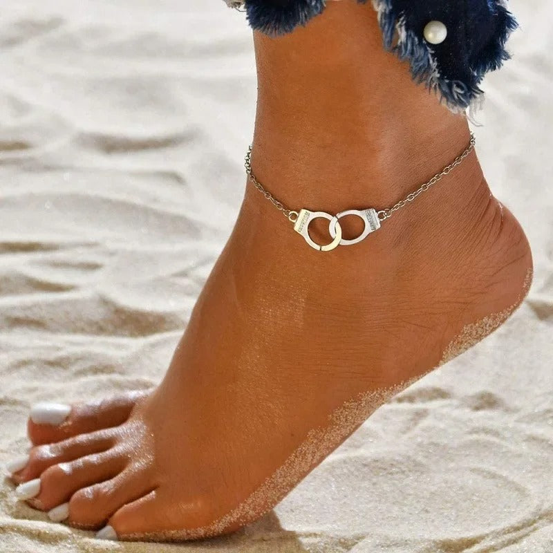 New Fashion Gold Color Handcuffs Beach Anklets For Women Trendy Foot Jewelry Freedom Letters Leg Bracelet Gift For Girl