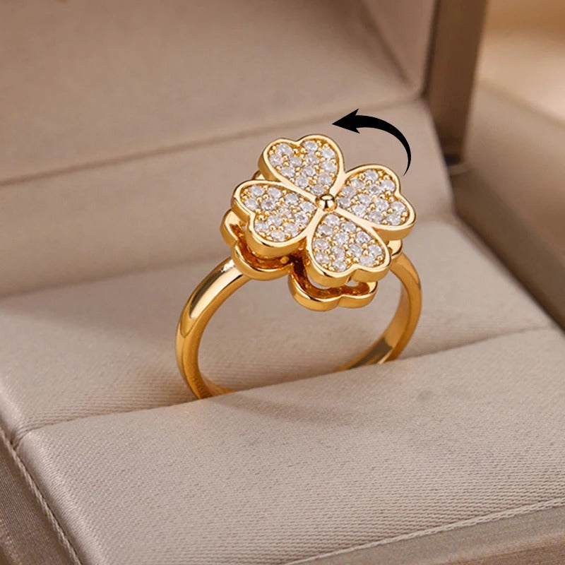 Zircon Heart Clover Fidget Ring Anti-Stress Jewelry for Women