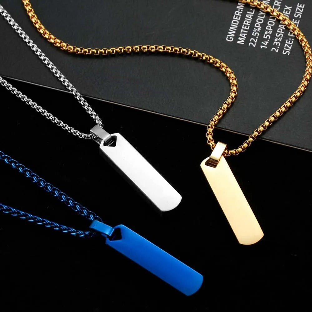 Simple Trendy Men Rectangle Bar Geometric Pendant Necklace Fashion Jewelry Decoration Accessories