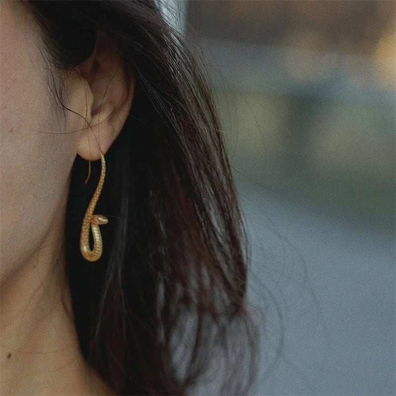 Golden Snake Earrings for Women Punk Gothic Exaggerated Design