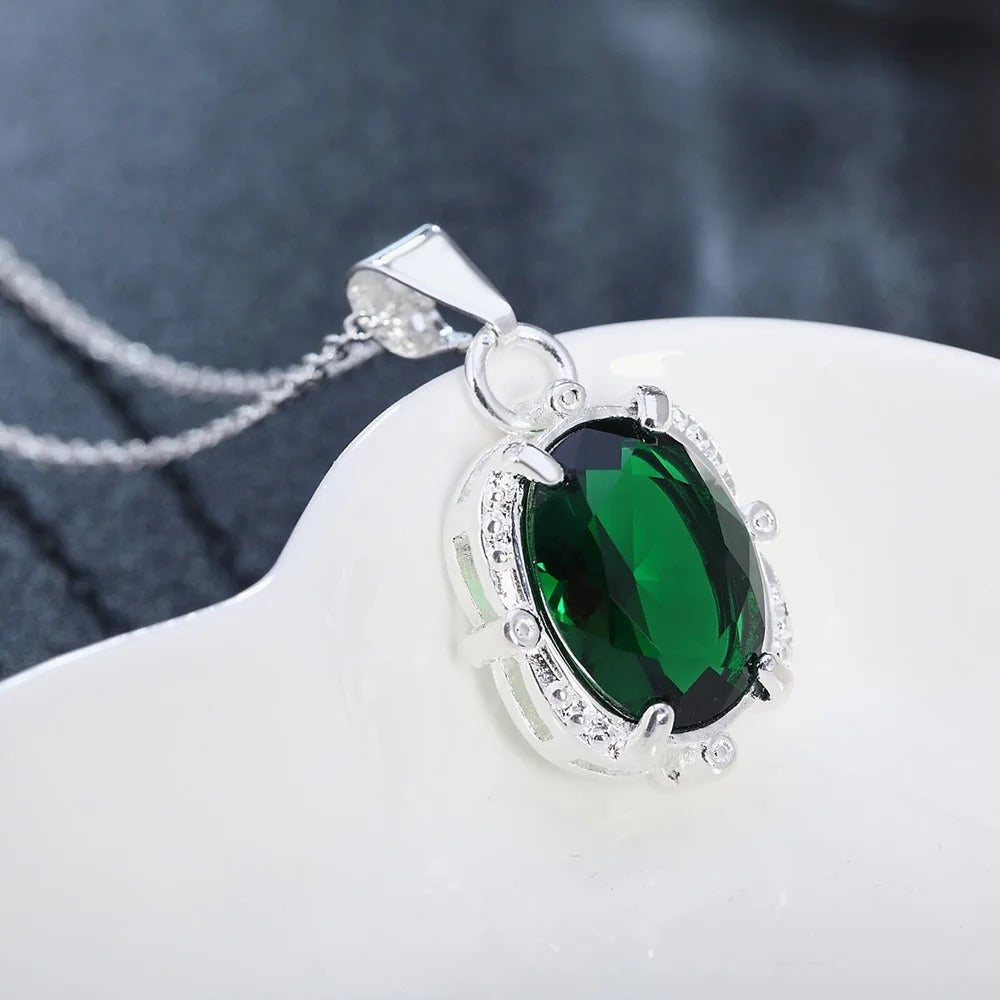 925 Sterling Silver Green Zircon Pendants Necklaces For Women Ladies Luxury Jewelry Accessories Gifts Jewelry