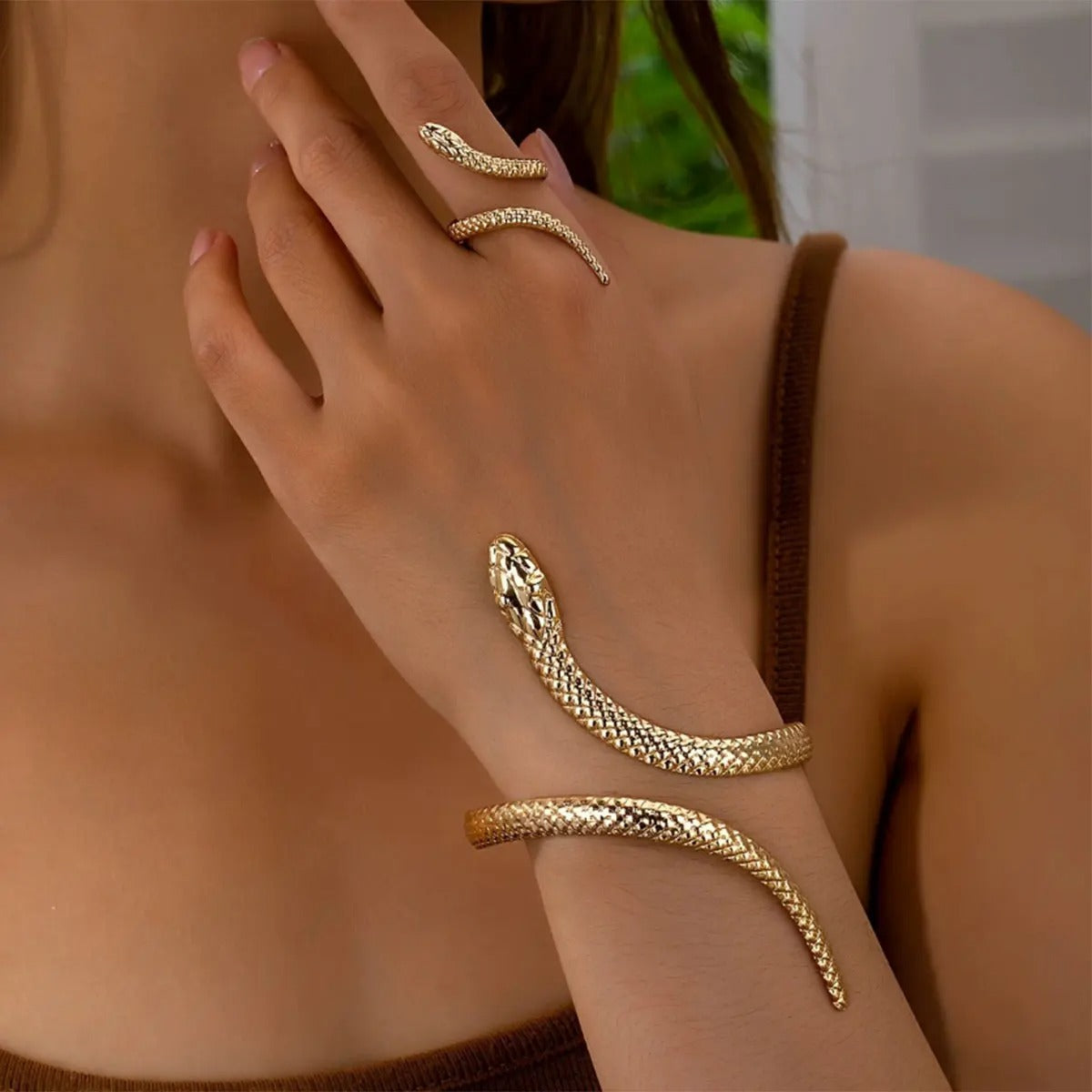2025 Punk Snake Bangles Ring Set For Women Snake Opening Cuff Bracelet Aesthetic Fashion Jewelry