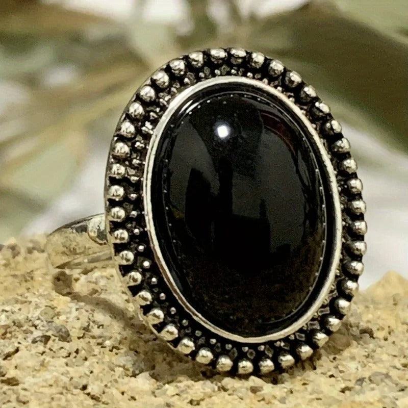 Dark Black Agate Statement Ring Birthday & Anniversary Gift