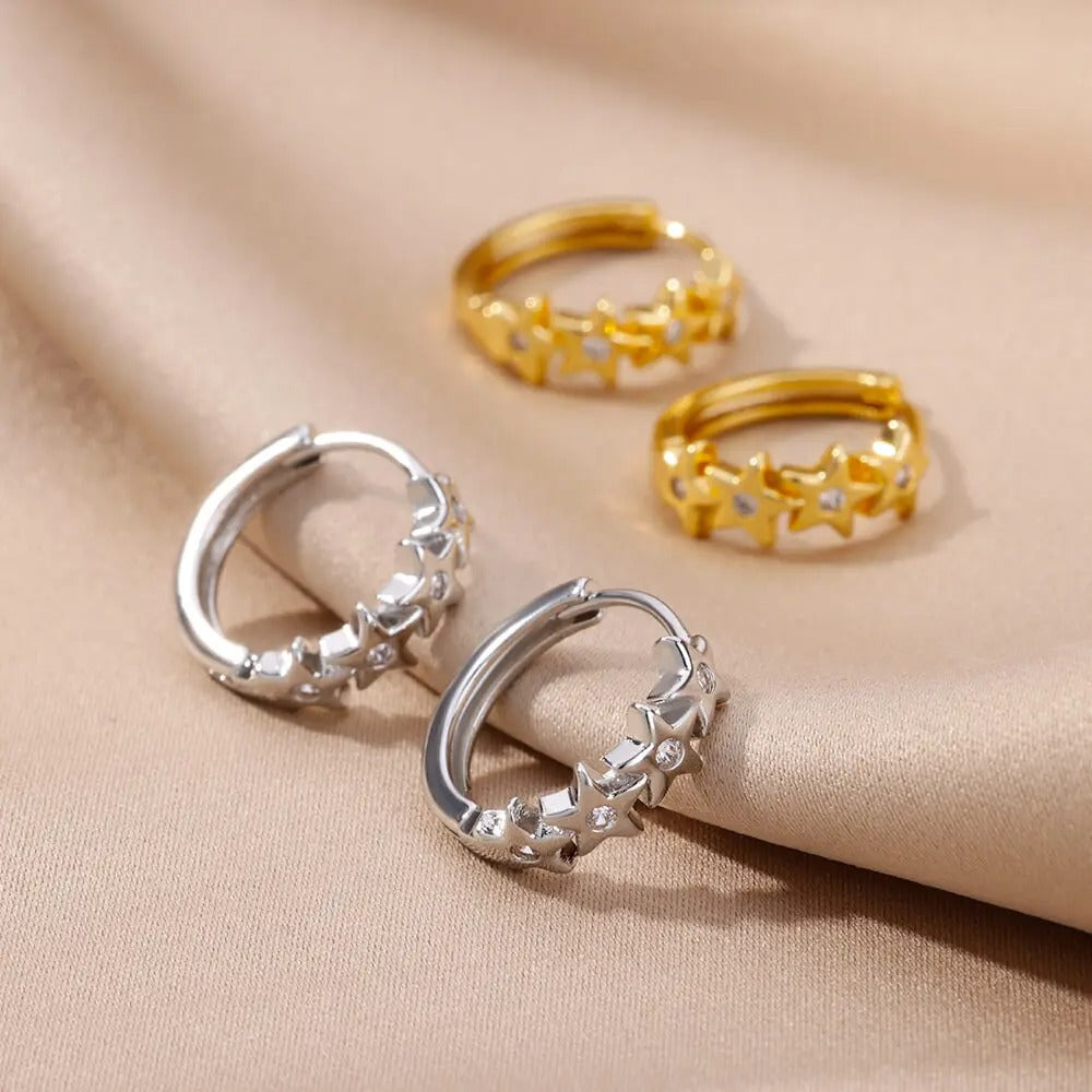 Mini Zircon Star Hoop Earrings Women Gold Plated Stainless Steel