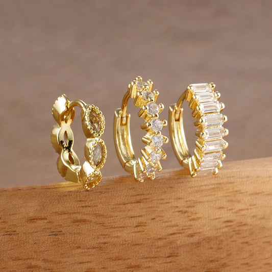 3PCS Dainty Stainless Steel Horse Eye Zircon Round Small Hoop Earrings Set For Women Fashion  Women's Jewelry