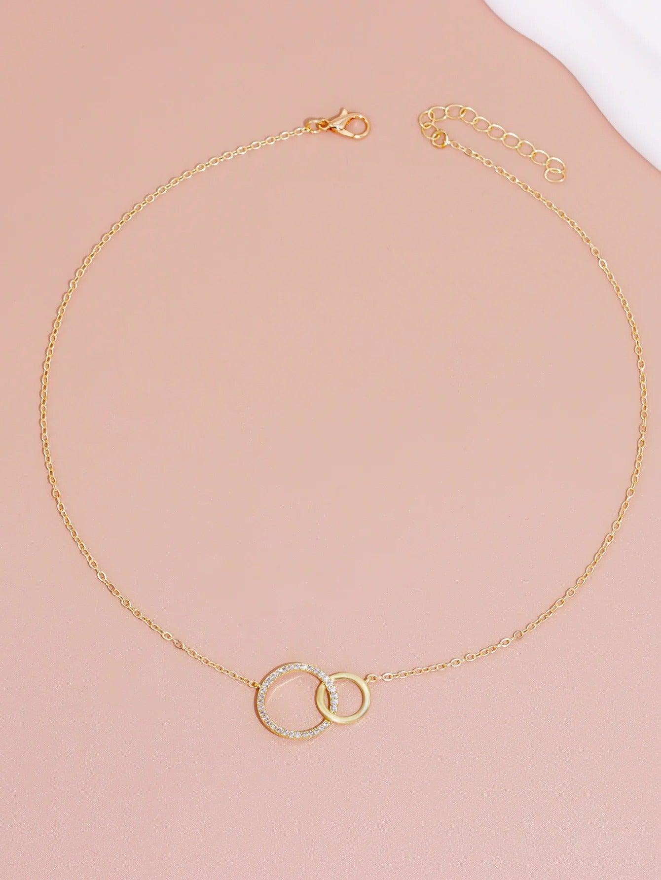 Stainless Steel Thin Chain Minimalist Dainty Double Circle Pendant Necklace for Women Fashionon The Neck Jewelry