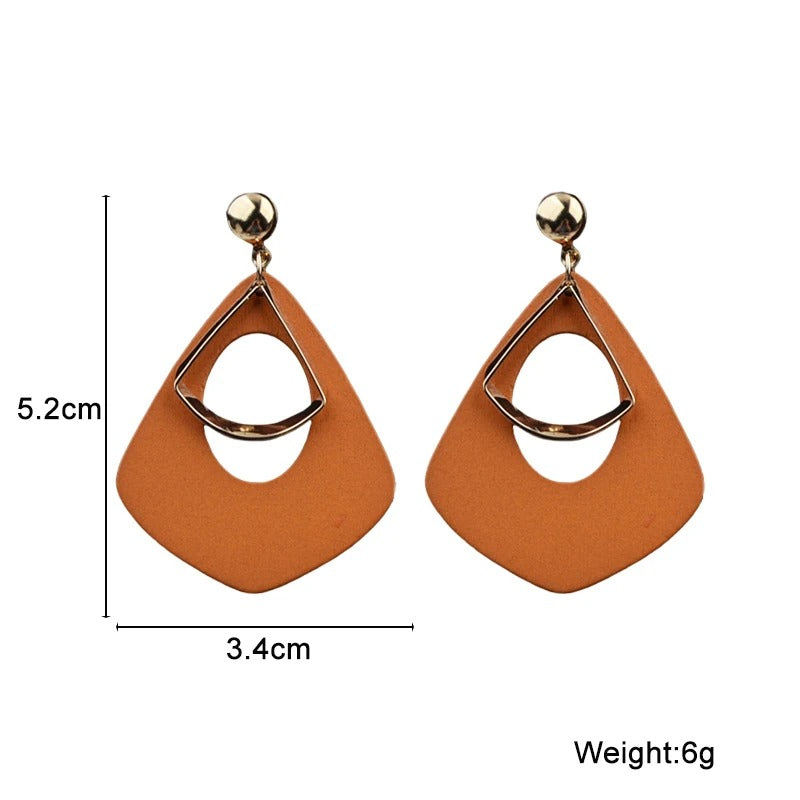 Trendy New Wooden Water Drop Hanging Earrings for Women Gold Color Metal Female Drop Earrings