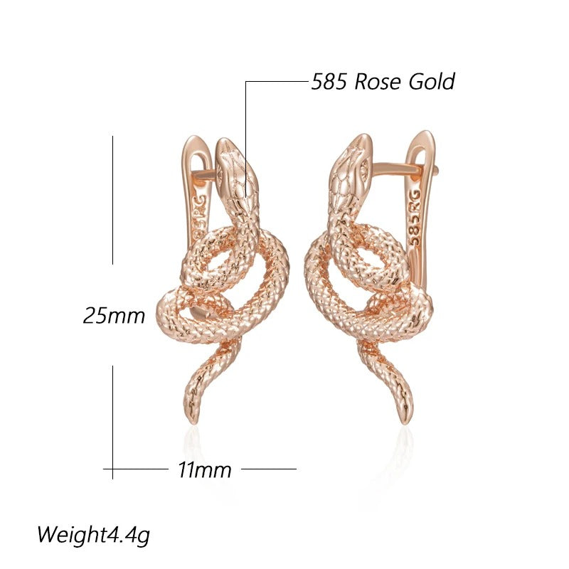 585 Rose Gold Snake Drop Earrings For Women Unique Heavy Metals Punk Rock Vintage Animal Jewelry