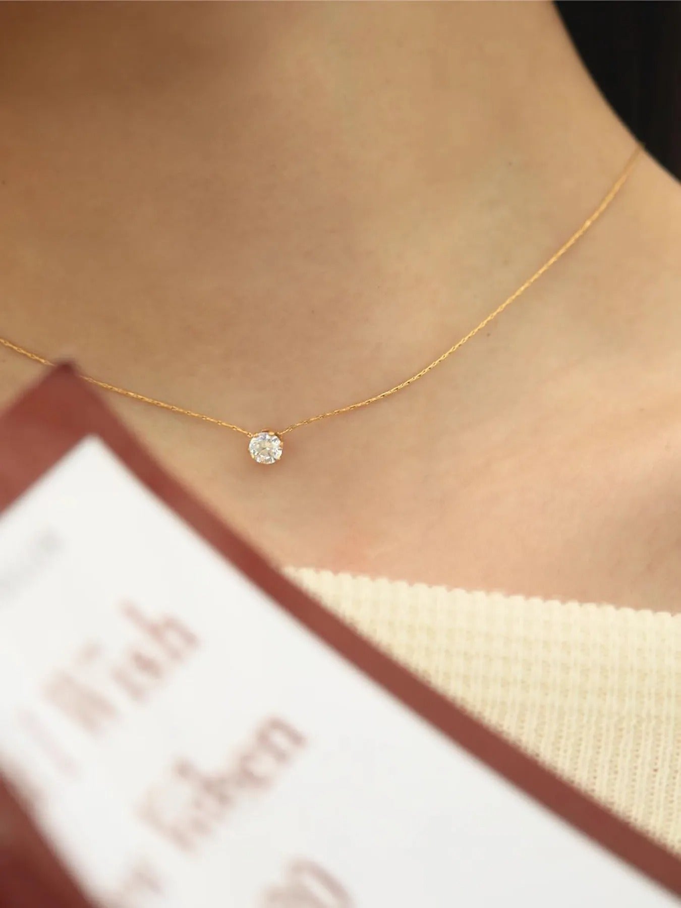 New Minimalist Solitaire Zircon Charm Necklace Anti Tarnish Stainless Steel Chain Round Clear  Stone Necklace