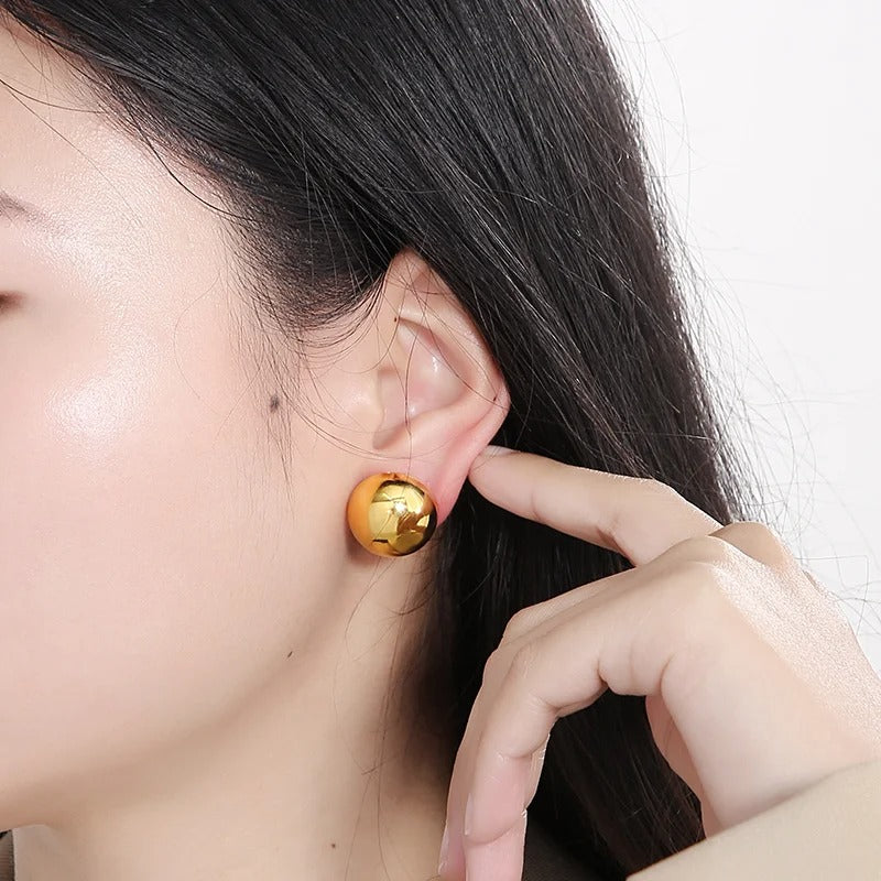 Elegant Stainless Steel Earrings for Women Round Hollow Polished Women's Ear Stud Simple French Party Wedding Jewelry