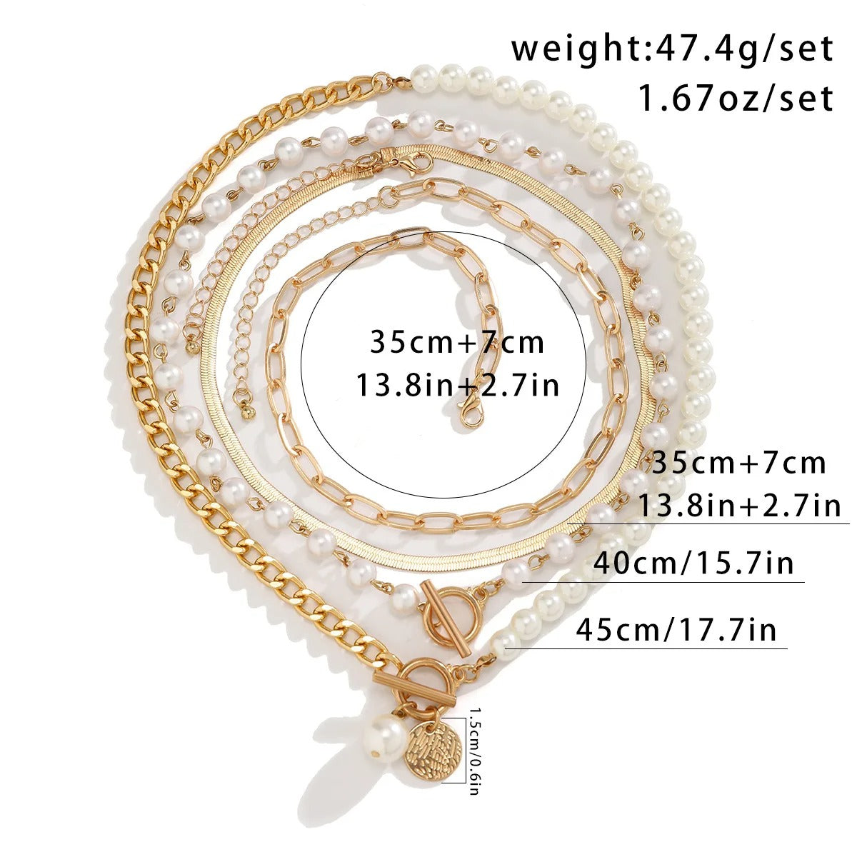 Gold Carved Pendant Necklace Women Multi-Layer Pearl Beach Jewelry