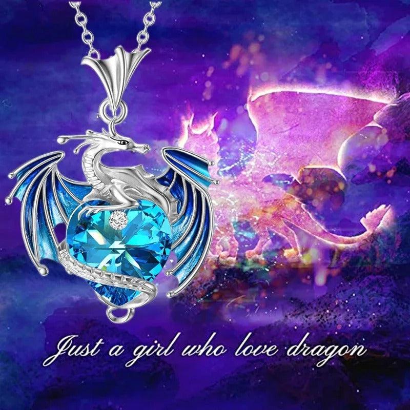 Fantasy Design Colorful Crystal Dragon Pendant Necklace for Women Blue Purple Dragon Necklace Cute Dragon AnimalJewelry Gift