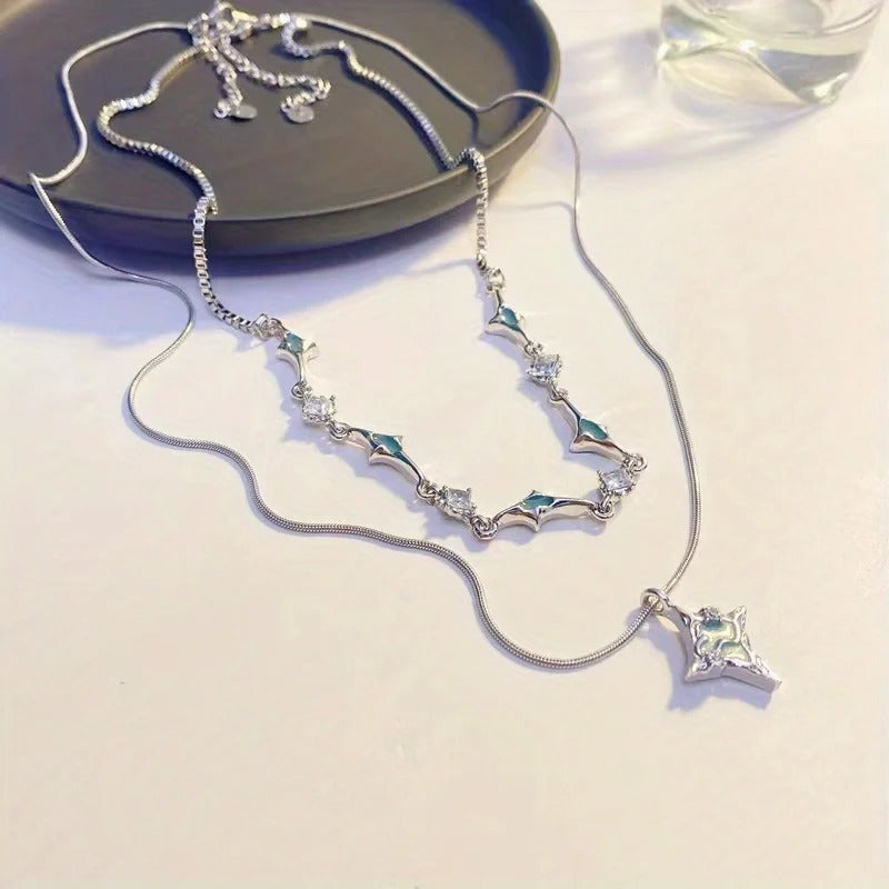 Beach Resort Style Beaded Star Pendant Necklace Women Tide Cool Double Layered Stacking Design Holiday Accessories Jewelry