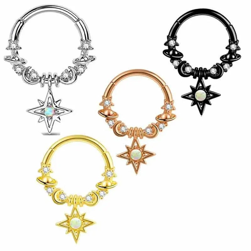 Fashion Crystal Stainless Steel Septum Hoop Clickers Nose Ring Women Tragus Cartilage Helix Piercing Hoop Earrings Jewelry