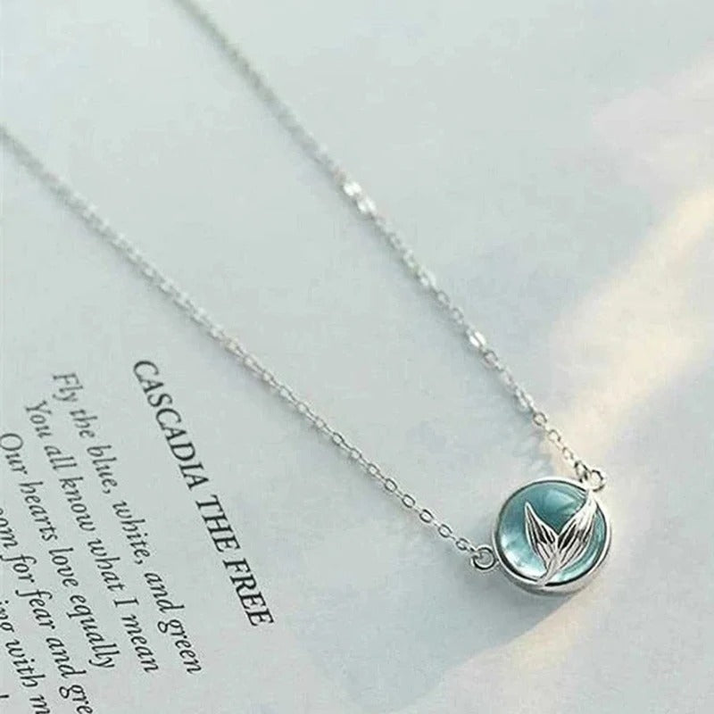 Romantic Mermaid Tail with Blue Stone Design Women's Pendant Necklace Fancy Neck Accessories for Party Girl Gift Jewelry