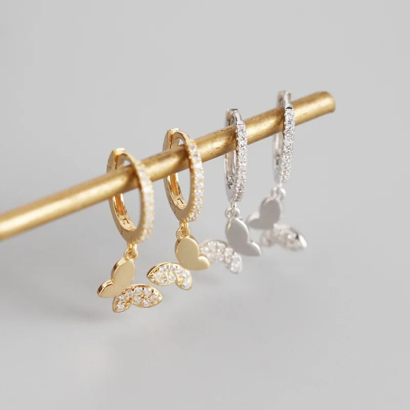 Sterling Silver Butterfly Hoop Earrings for Women Shiny Gold Silver Jewelry Gifts