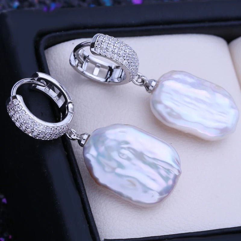 FENASY Natural Freshwater Big Baroque Pearl Drop Earrings For Women 925 Sterling Silver Fashion Wedding Jewelry Birthday Gift