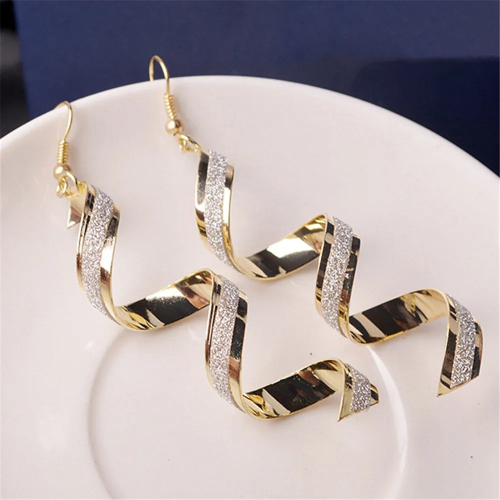 1pair Women Twist Spiral Dangle Charm Fall Earrings Jewelry Stainless Steel Long Peculiar Earrings 2025 Daily Trending Jewelry