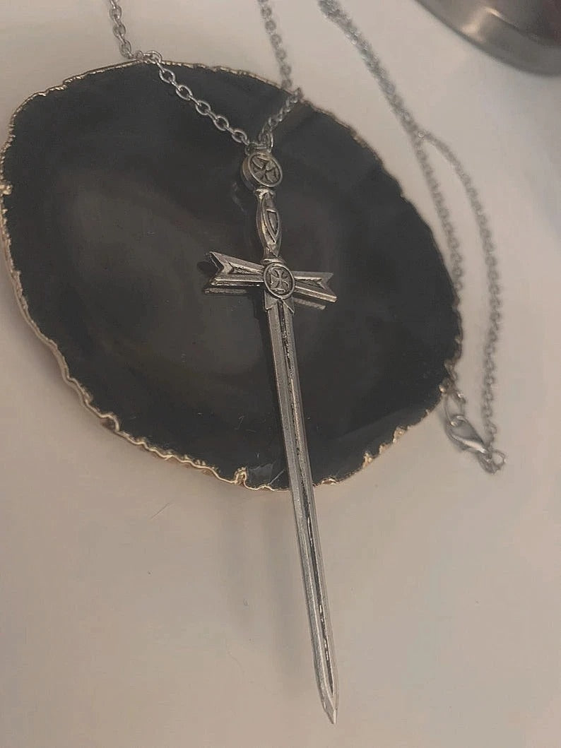 Arthur Necklace silver color Long Sword pendant Gothic classics Give fashion gifts to women manifesto long chain