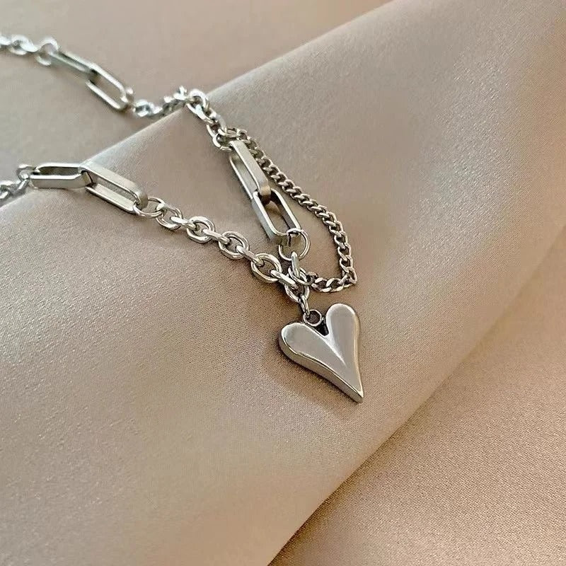 Creative Sweet Cool Heart Pendant Necklace For Women Girls Simple Fashion Adjustable Clavicle Chain Jewelry Accessories Gifts