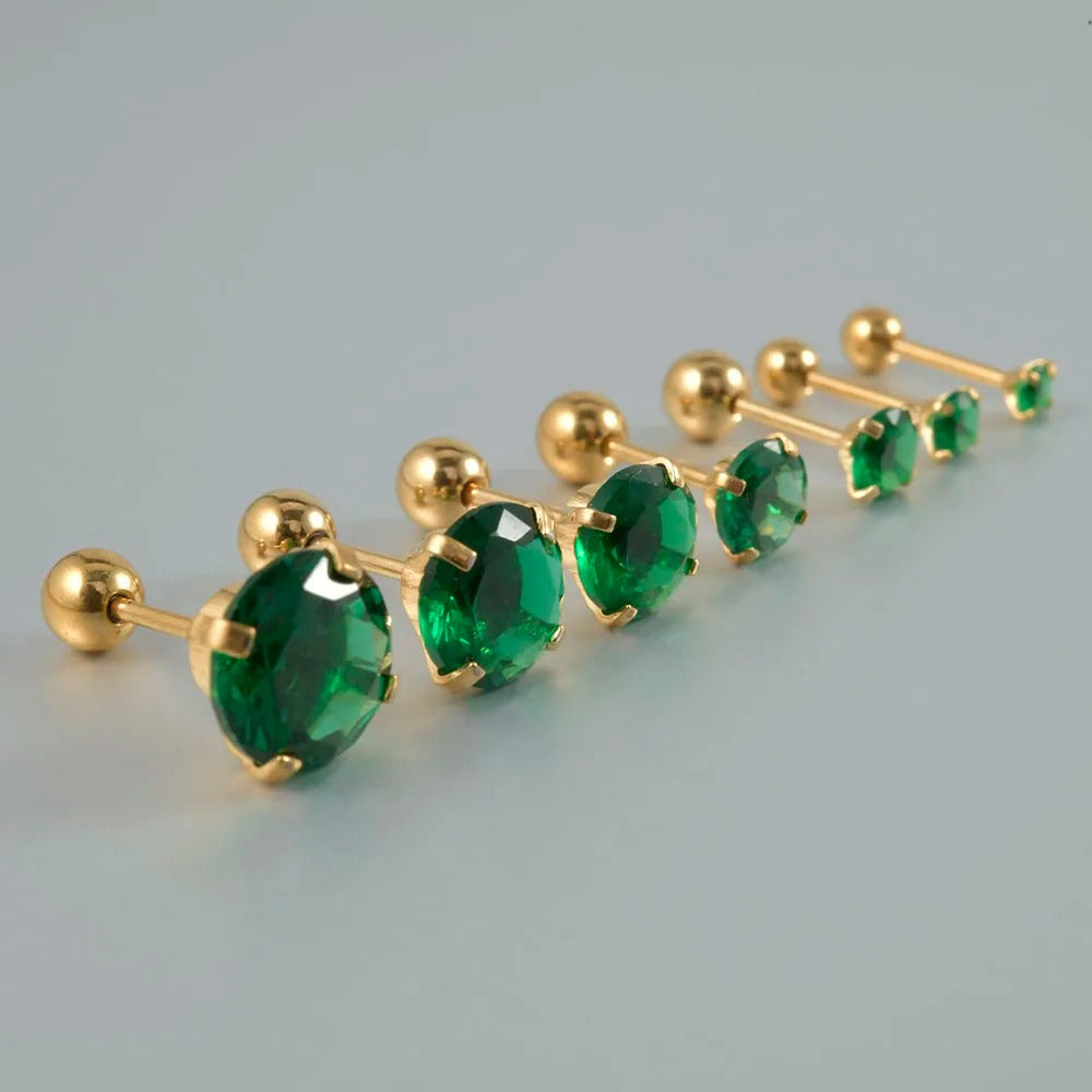 1PC Emerald green stud earrings May Birthstone studs Golden stud earrings tiny stud earrings small studs cartilage helix earring