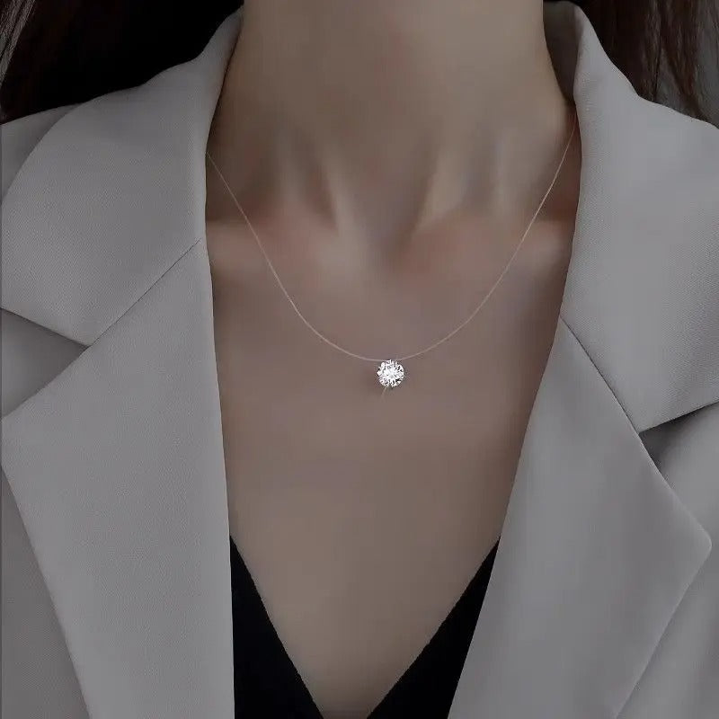 Transparent Fishing Line Invisible Pearl Necklace Simple Round Bead Choker Pendant Delicate Ladies Short Necklace Fashion Collar