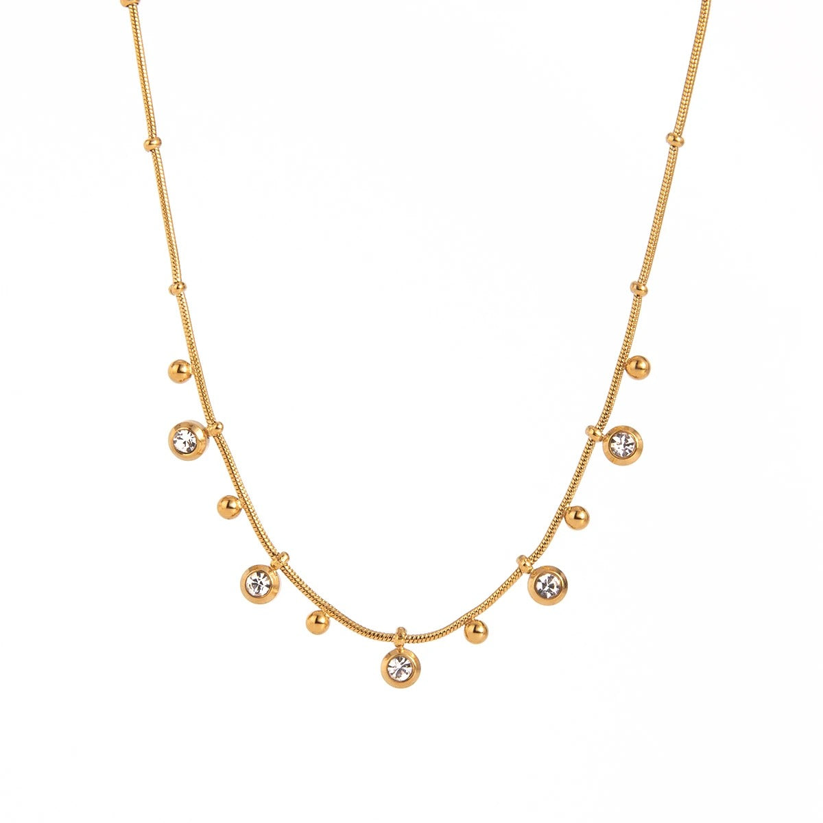 Minimalist Gold Collar Necklace with Round Zircon Pendant for Women