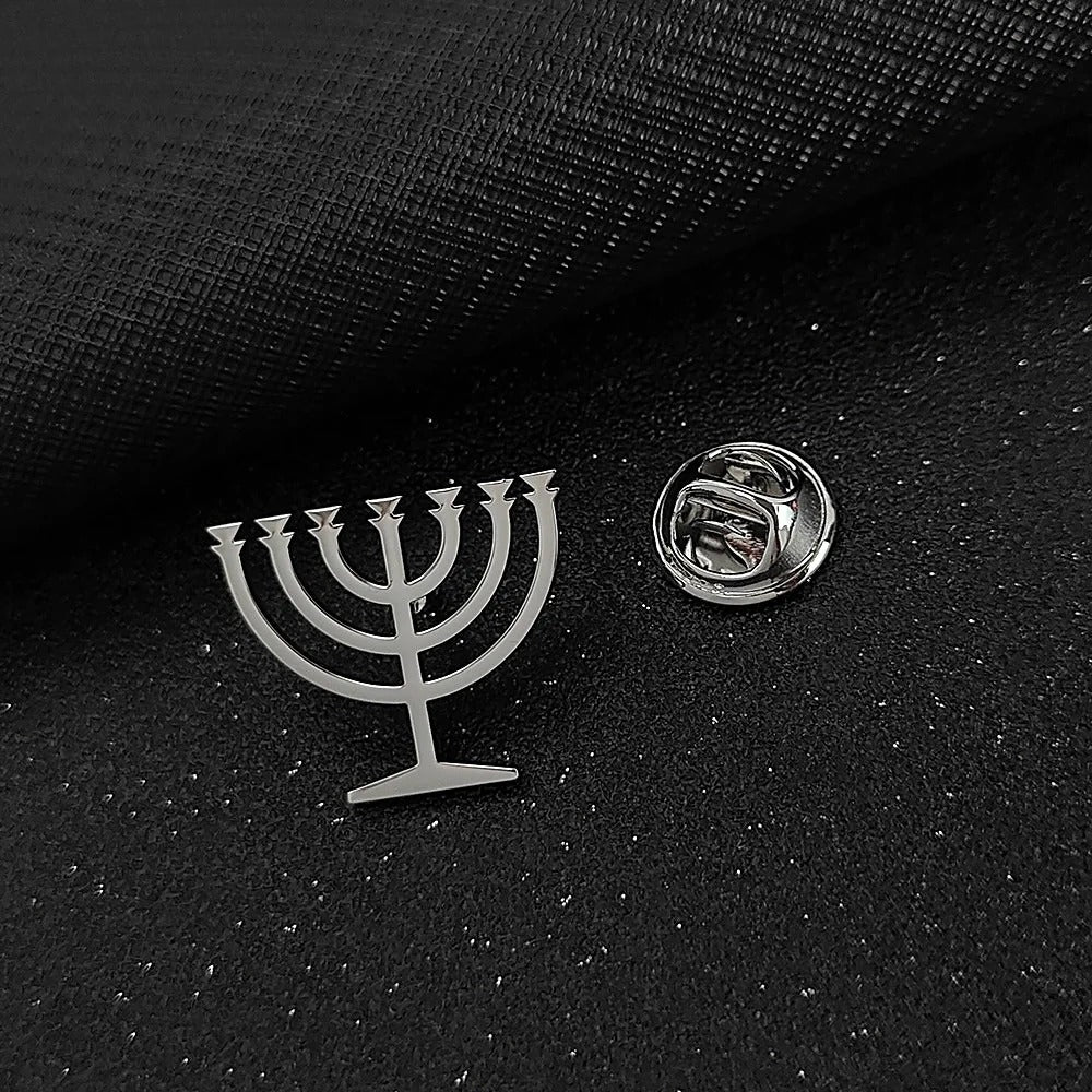 Jewish menorah men's brooch stainless steel lapel pin suit shirt decoration accessories wedding groomsmen gift