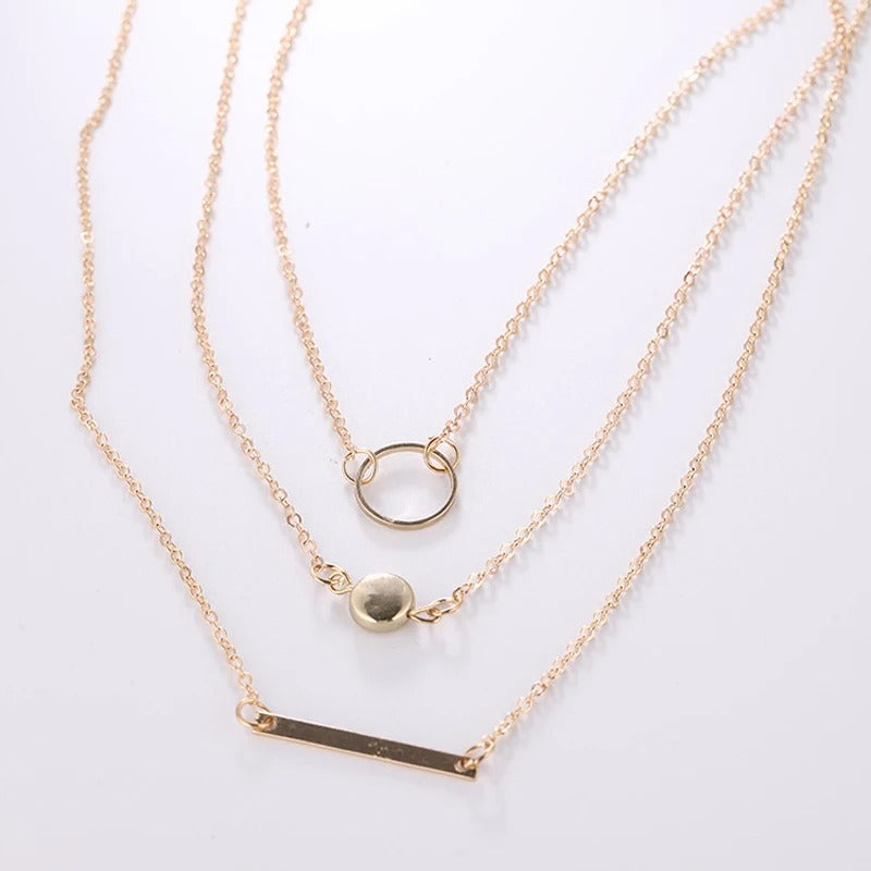 Multilayer Necklace Multi-element Metal Rod Circles Geometric Round Chokers Necklaces Women Jewelry