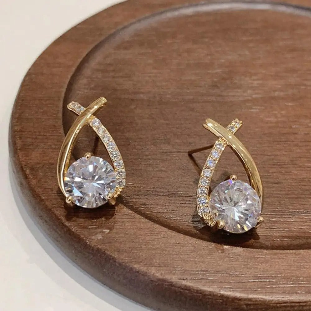 Korean Style Elegant Crystal Cross Stud Earrings for Women Girls Fishtail Hoop Earrings Gifts for Women