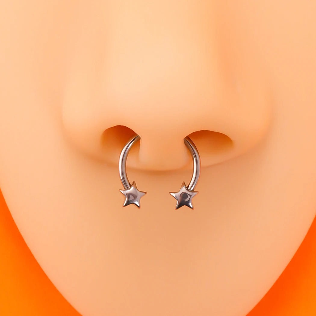 JHJT 16G Stainless Steel Horseshoe Nose Piercing Star Septum Nose Ring Women Nostril Body Jewelry