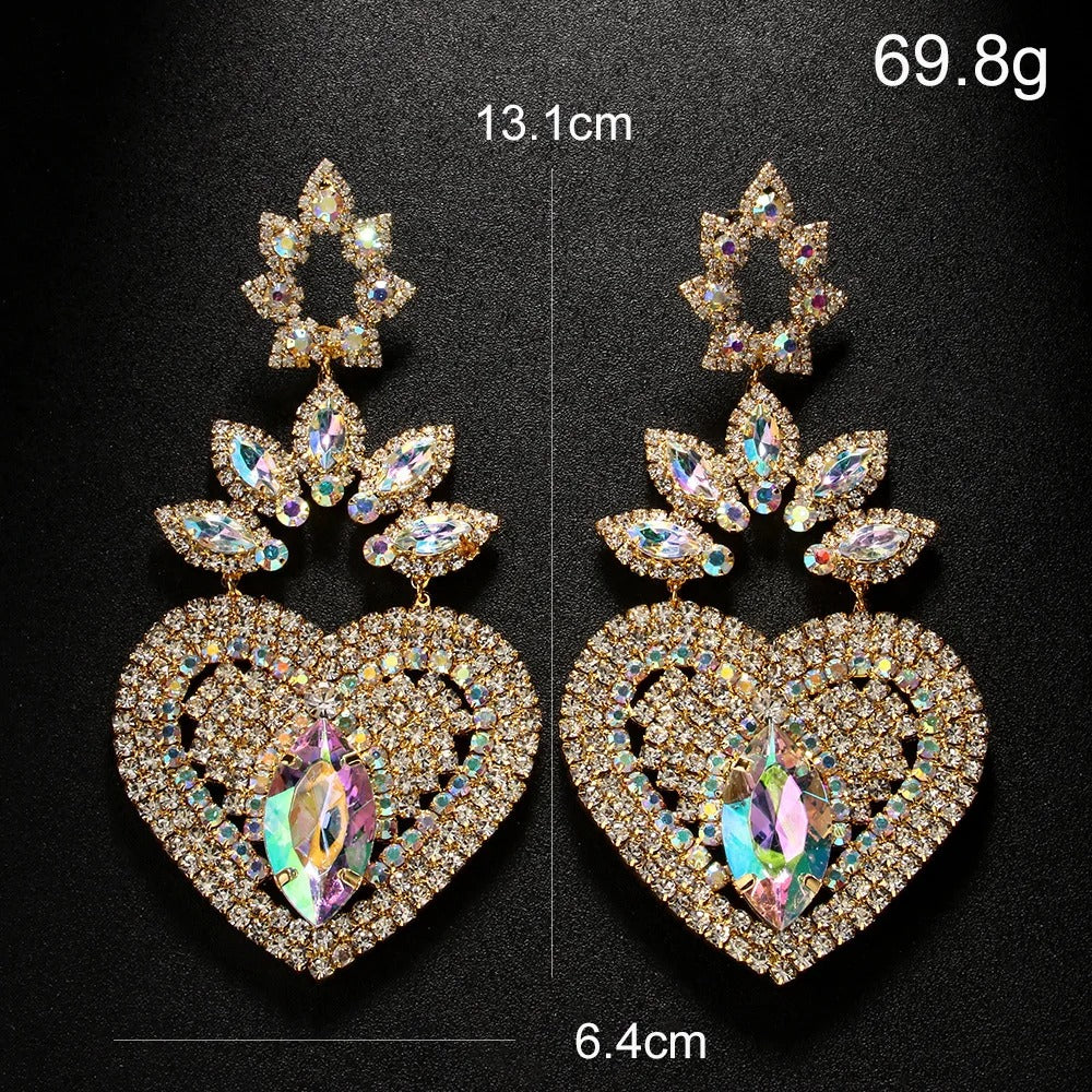 Heart Crystal Dangle Earrings Women Wedding Party Jewelry