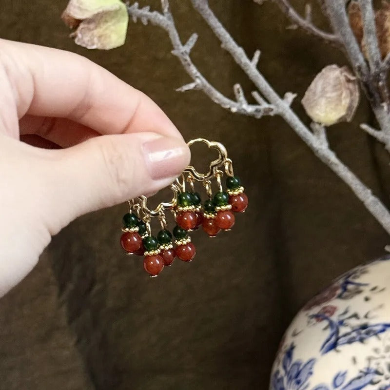 Vintage Green Red Bead Tassel Dangle Earrings For Women Creative New Statement Ethnic New Jewelry Wholesale