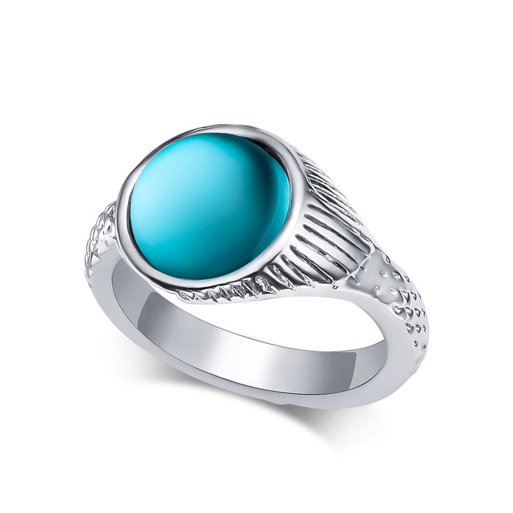 Blue Stone H2O Mermaid Ring Classic Retro TV Luxury Inlaid Crystal Jewelry Accessory Woman Girls Fan Daily Matching Jewelry Gift