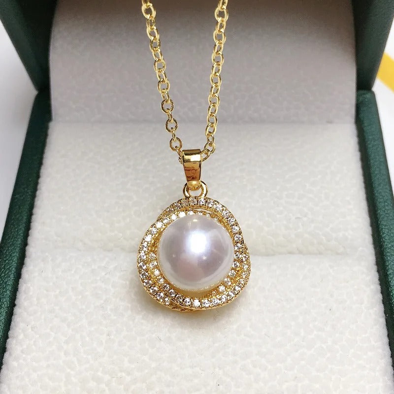 K Gold Exquisite Bird's Nest Freshwater Pearl Pendant Necklace Gilded Jewelry