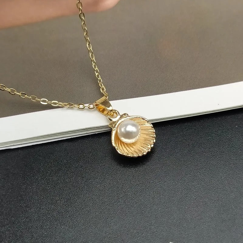 Shell & Pearl Pendant Necklace Trendy Summer Jewelry for Women
