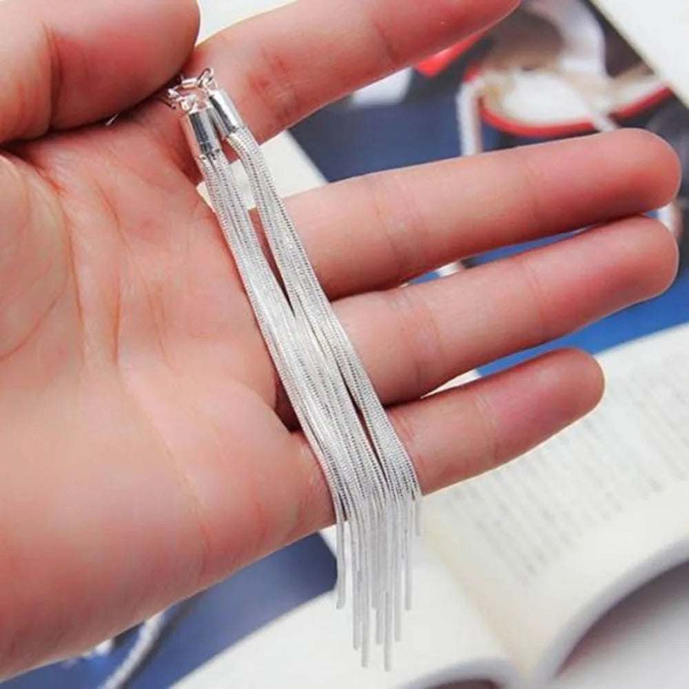 Elegant Jewelry Fashion Women Noble Tassels Silver Plated Long White Hook Dangle Chain Earrings