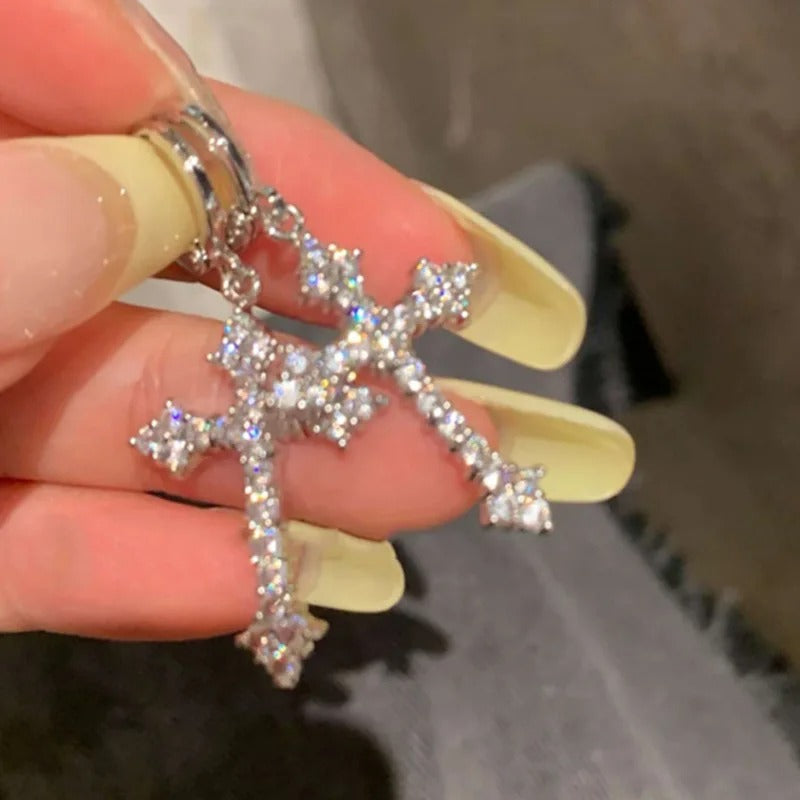 Rhinestone Cross Earrings Kpop Crystal Zircon Cross Drop Earring for Women Earrings Jewelry Accessories